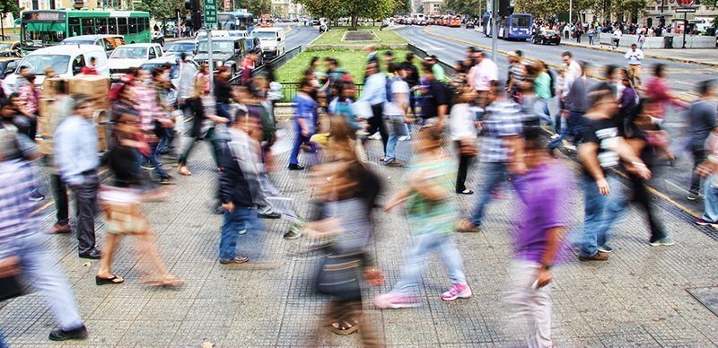 Cbd could help with anxiety. Photo: A blurry crowd of rapidly rushing people.