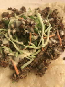 Combine Hemp Way Foods’ hemp burger crumbles with hemp pesto aioli and other fresh ingredients for a delicious taco dinner.