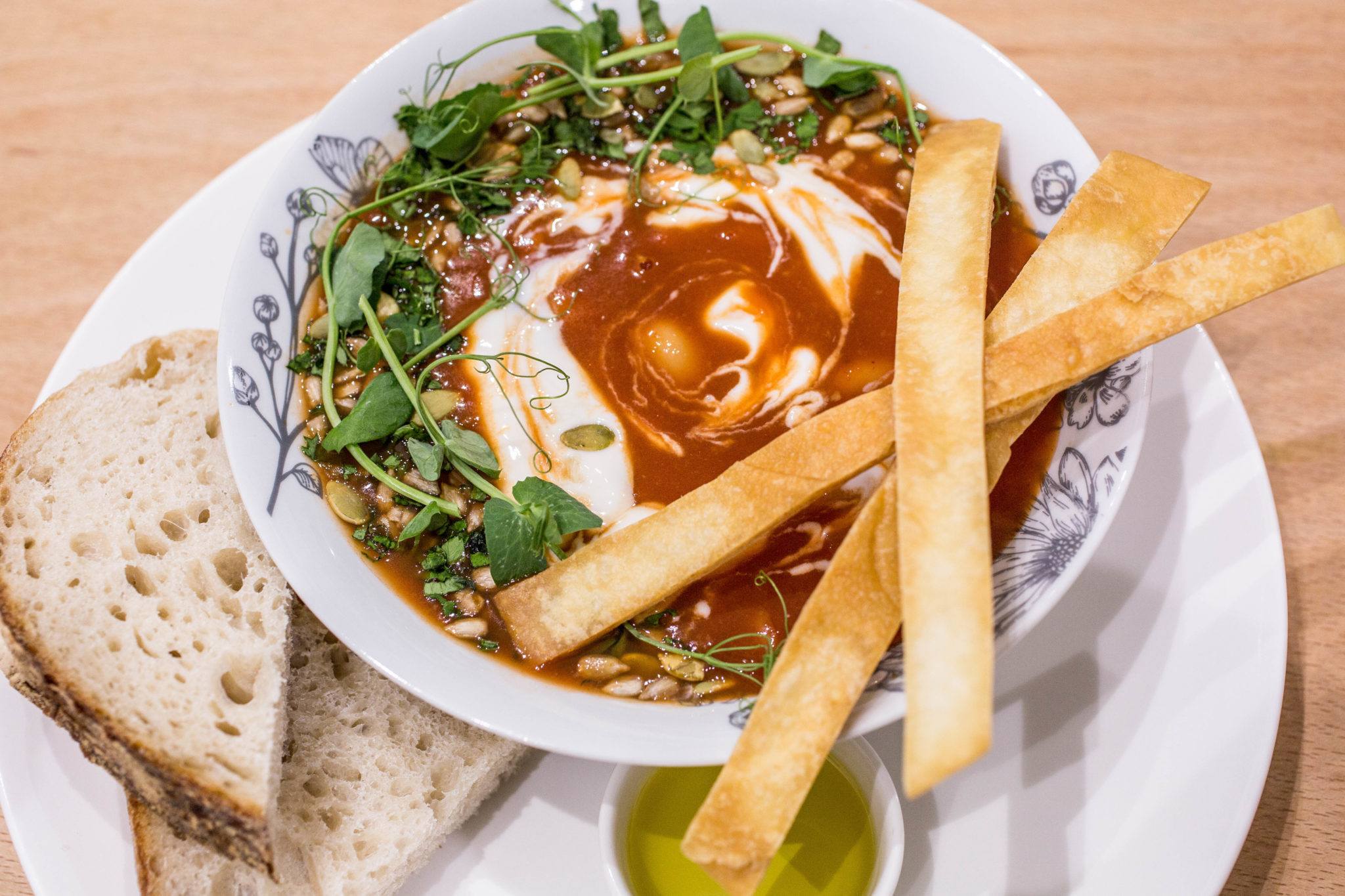 A rich vegetarian stew or soup garnished with sour cream, sprouts, and pita chips with bread and hot sauce on the side. The Canna Kitchen uses the finest ingredients to create delicious, healthful vegetarian and vegan CBD-infused dishes.