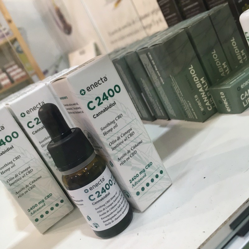 Due to the EU's Novel Food Act, CBD Oil for human consumption was banned from this year's Spannabis but oils for topical use were allowed. Photo: A collection of topical CBD oils available at the Spannabis expo. 