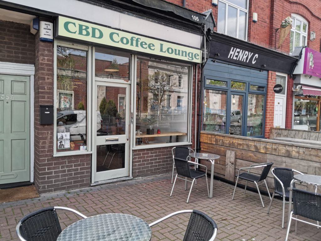 Exterior of CBD Coffee Lounge in Manchester, UK