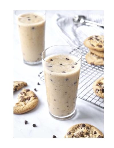 Photo: A glass of cookie-dough smoothie surrounded by actual chocolate chip cookies.