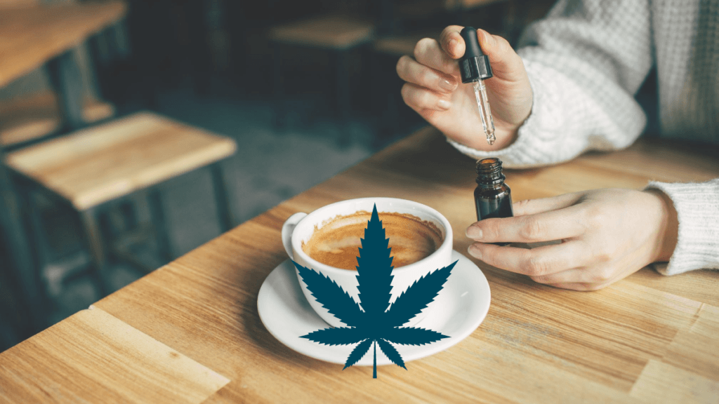 In theory, water soluble CBD should absorb better in our bodies and mix better into drinks. But is it all just hype? Photo: Seated at a cafe table, a person adds CBD to a cafe latte. An image of a hemp leaf is supermposed on the cup.