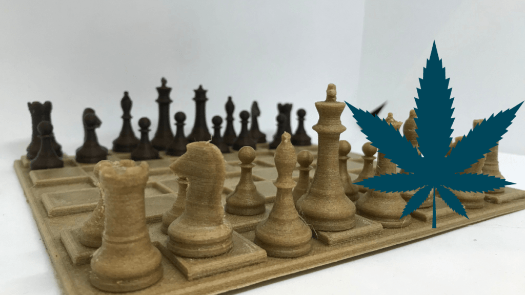 A 3d printed chess board made from hemp plastic. On the Ministry of Hemp podcast, Matt talks with the founder of Corfiber, a 3D hemp printing startup.
