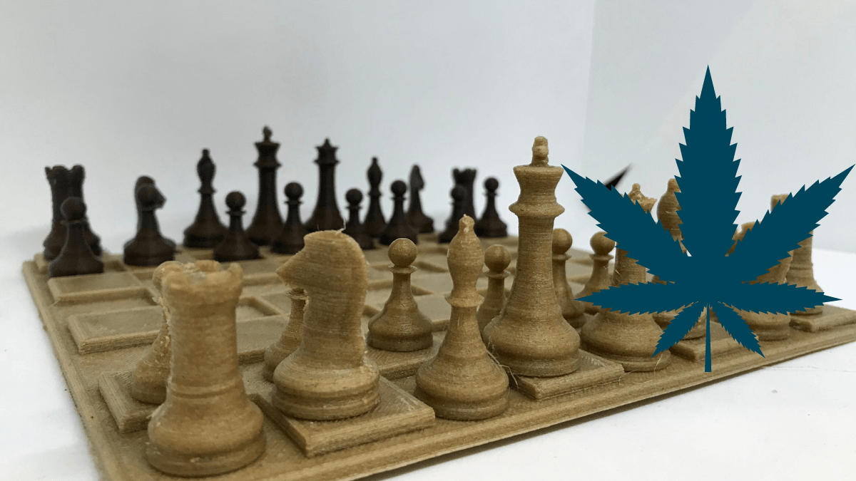 A 3d printed chess board made from hemp plastic. On the Ministry of Hemp podcast, Matt talks with the founder of Corfiber, a 3D hemp printing startup.